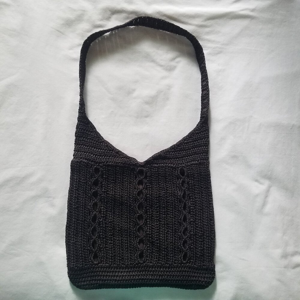 KAELA Crocheted Vintage Shoulder Handbag Boho Chocolate Brown Zip Closure